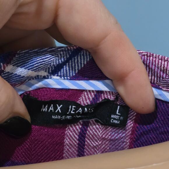 Max Jeans Button Down Flannel Shirt Dress with Pockets Large - Picture 6 of 7